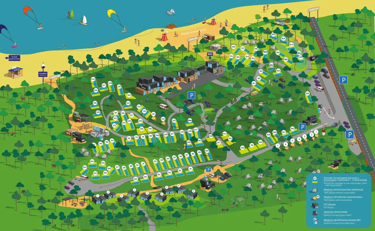 Mapa campingu FLY CAMP w Łebie